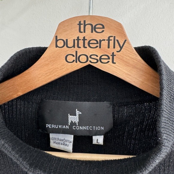 peruvian connection Vintage Mock Neck Ribbed Pima Cotton Sweater Large - Picture 3 of 4